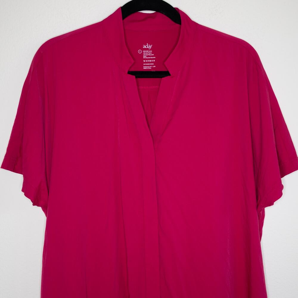 Aday Anywhere Dress Raspberry Magenta Shirt Shift Tunic Travel Pockets SZ L - Picture 5 of 6